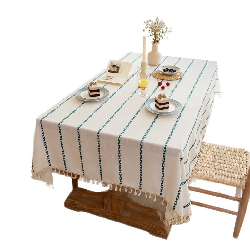 Polyester Jacquard Braid Striped Fringed Tablecloth Striped Lace Rectangular Coffee Table Table Cloth
