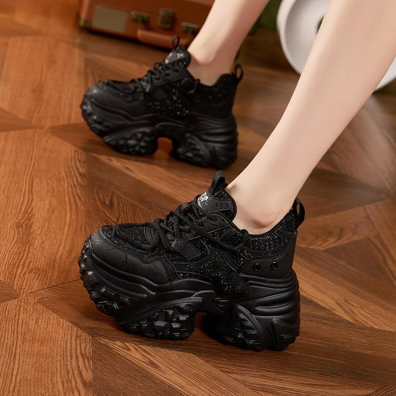 Red Dad Shoes Women's Autumn and Winter New Small Casual Shoes Versatile Rhinestone Thick-soled Inner Height-increasing Women's Shoes