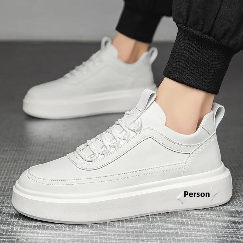 Breathable Summer Men'S Shoes Casual Sports Versatile Thick Sole Increase Shoe Board Shoes Men'S White Color Rubber Outsole