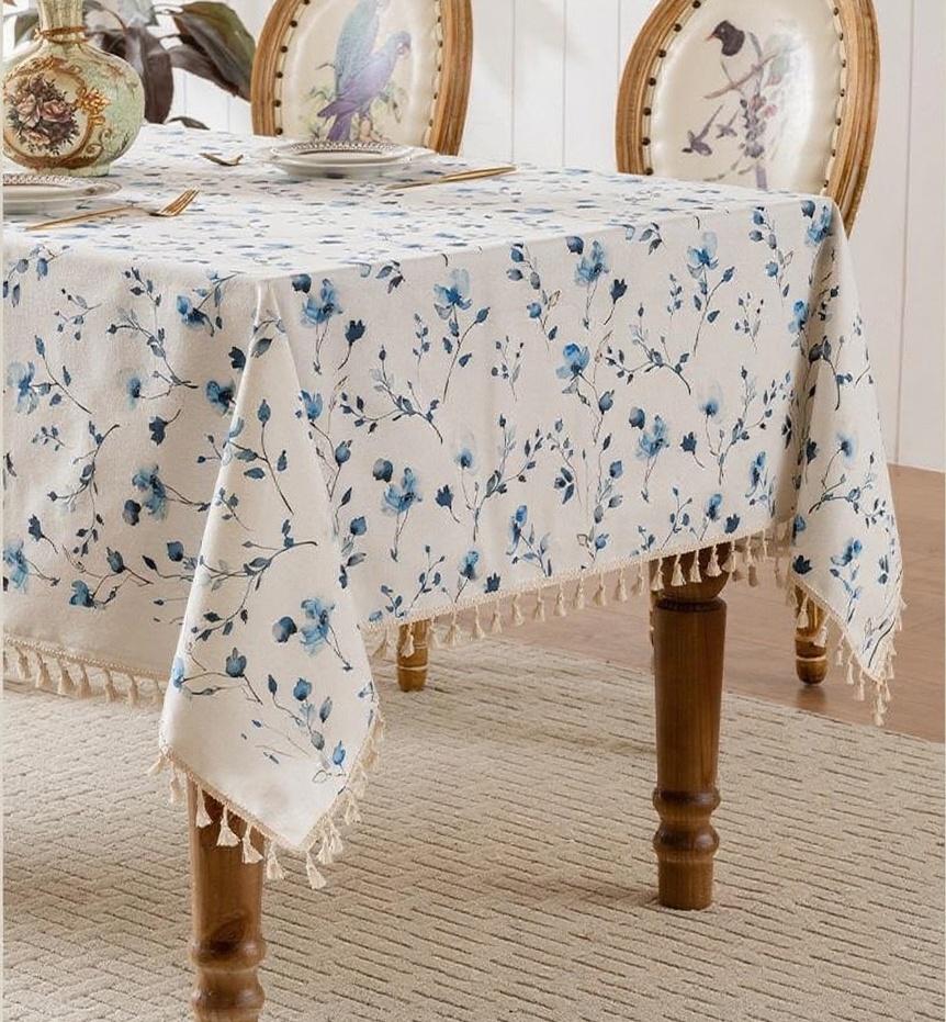 Household Waterproof Tablecloth Floral Tassel Tablecloth Rectangular Tablecover Tea Table Decor For Kitchen Dining Room