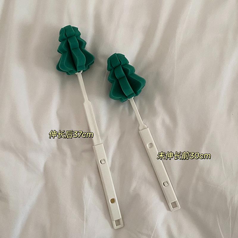 Cartoon Christmas Tree Cup Brush Creative Retractable Pine Sponge Long Handle Cup Brush Bottle Brush Home Convenient Hanging
