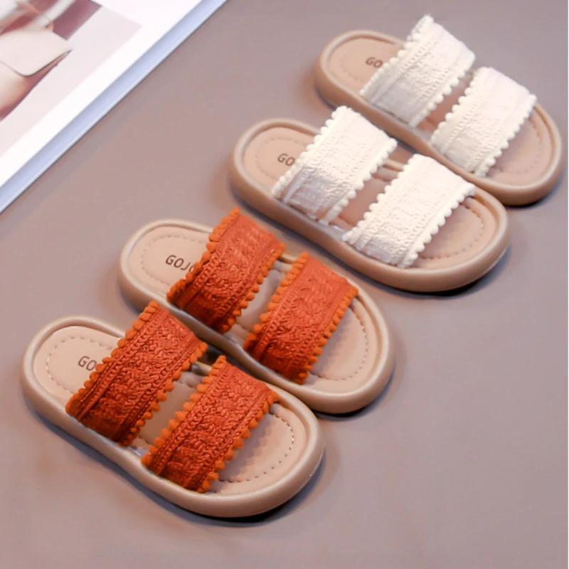Children's Slippers Bohemia Ethnic Style Kids Shoes for Girl Summer Fashion Open-toe Toddlers Princess Non-slip Slides Slippers
