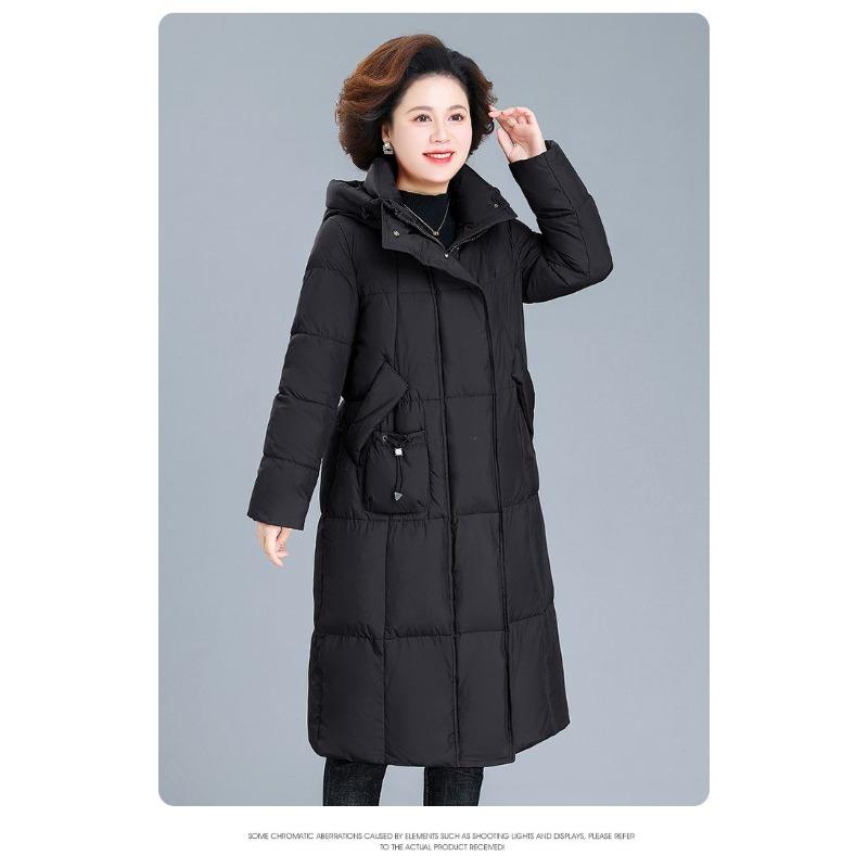 Weinrot Langer Daunenmantel Damen Winter Dick Warm Gesteppt Baumwolljacke Mit Kapuze Locker Oberbekleidung