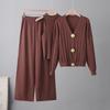 Foreign trade big metal buttons knitted suit women's autumn and winter casual cardigan sweater vest skirt three-piece set Europe and America