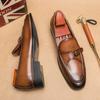 New Men Dress Shoes Loafers Brown Square Toe Slip-On Business Wedding Mens Shoes  Handmade