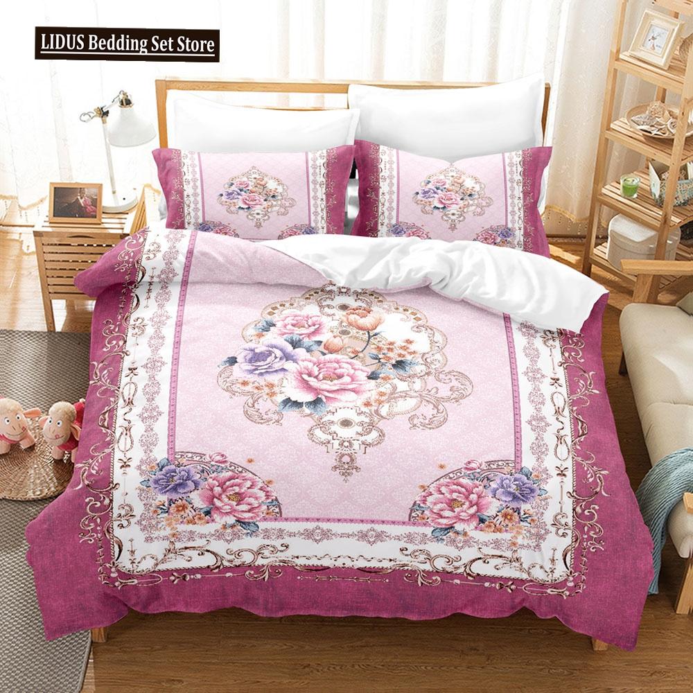 Flower Duvet Cover Set Colourful Flower 3D Print King Queen Full Size Polyester Comforter Cover With Pillowcases For Girl Kid