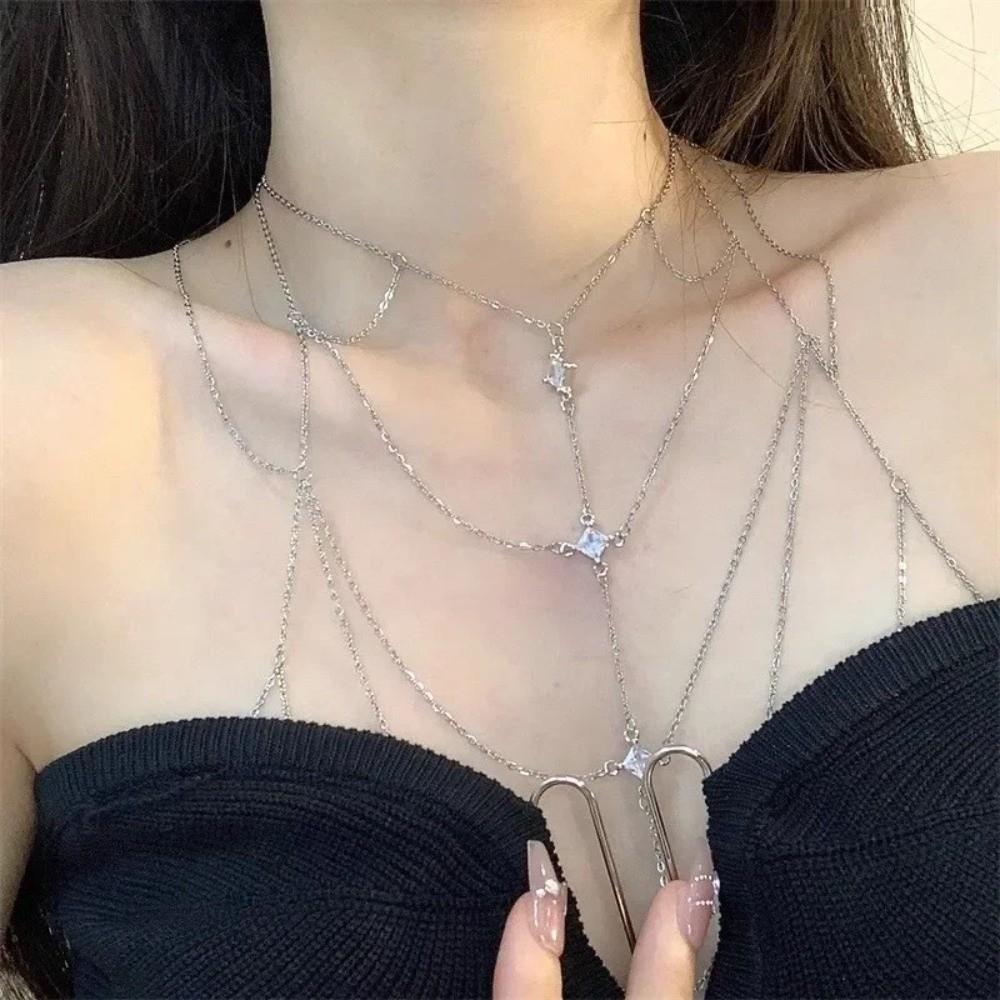 Glitter Rhinestone Bust Chain Multilayer Bikini Chest Chain Body Jewelry Body Chain Jewelry  Women