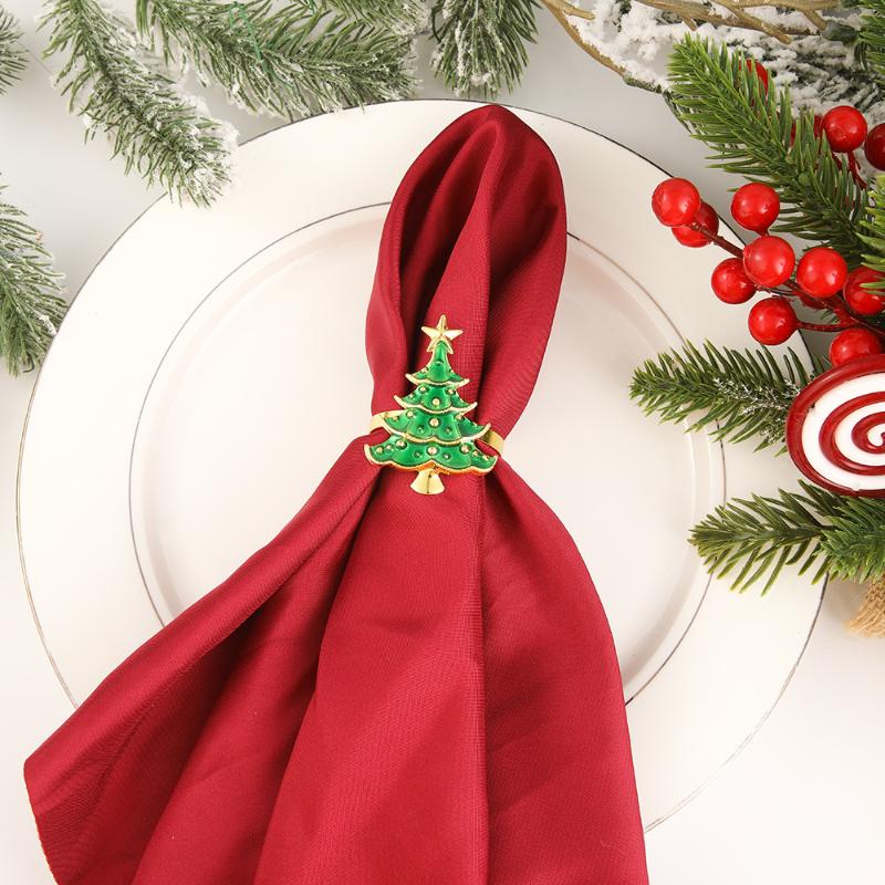 Christmas Napkin Rings 4Pcs Creative Xmas Tree Shape Dining Table Decor for Home Kitchen New Year Holiday Gathering