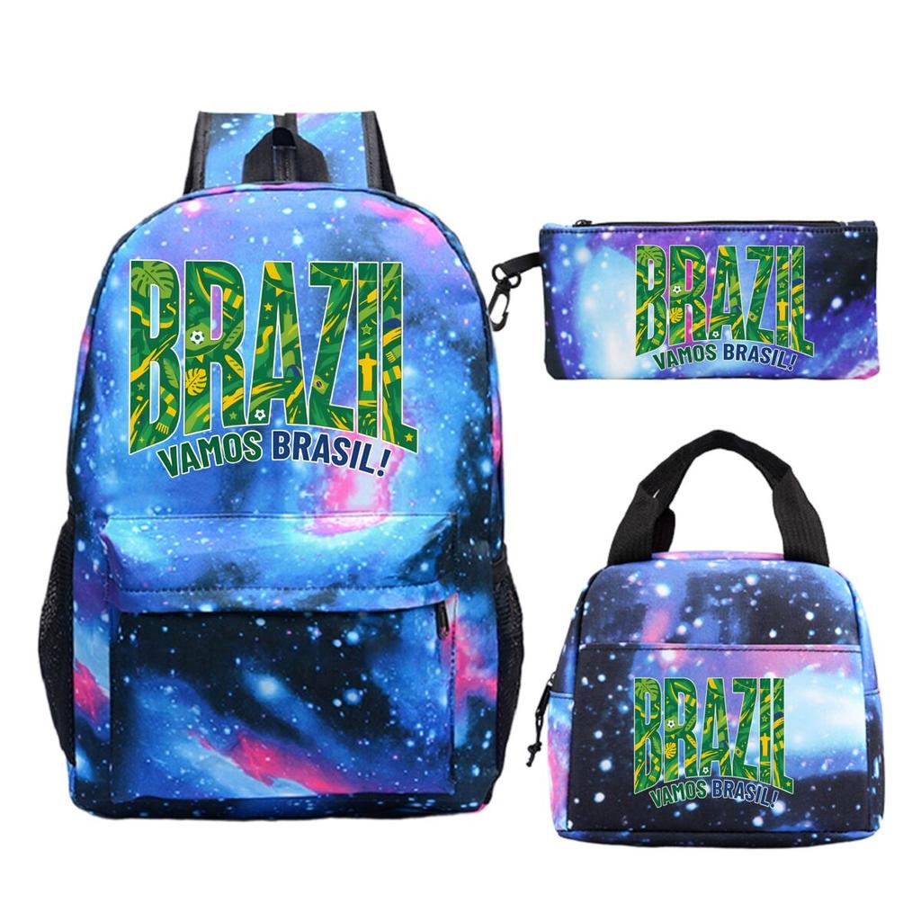 Fun Mexico Brazil Letter Print 3pcs Set Backpack Soccer Lover Kids Boys Girls Bagpack Pen Bag and Lunch Bags Suit Gifts