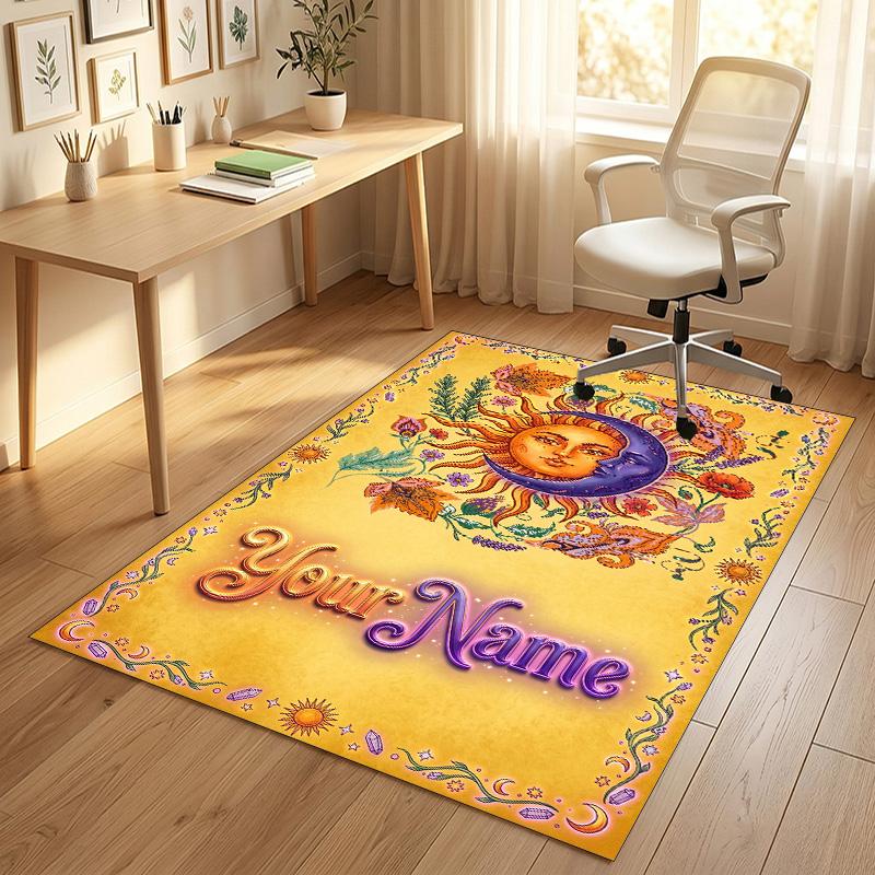 Floral Garden Theme Crystal Velvet Rug Personalized Custom Name Text Soft Floor Mat Home Decor