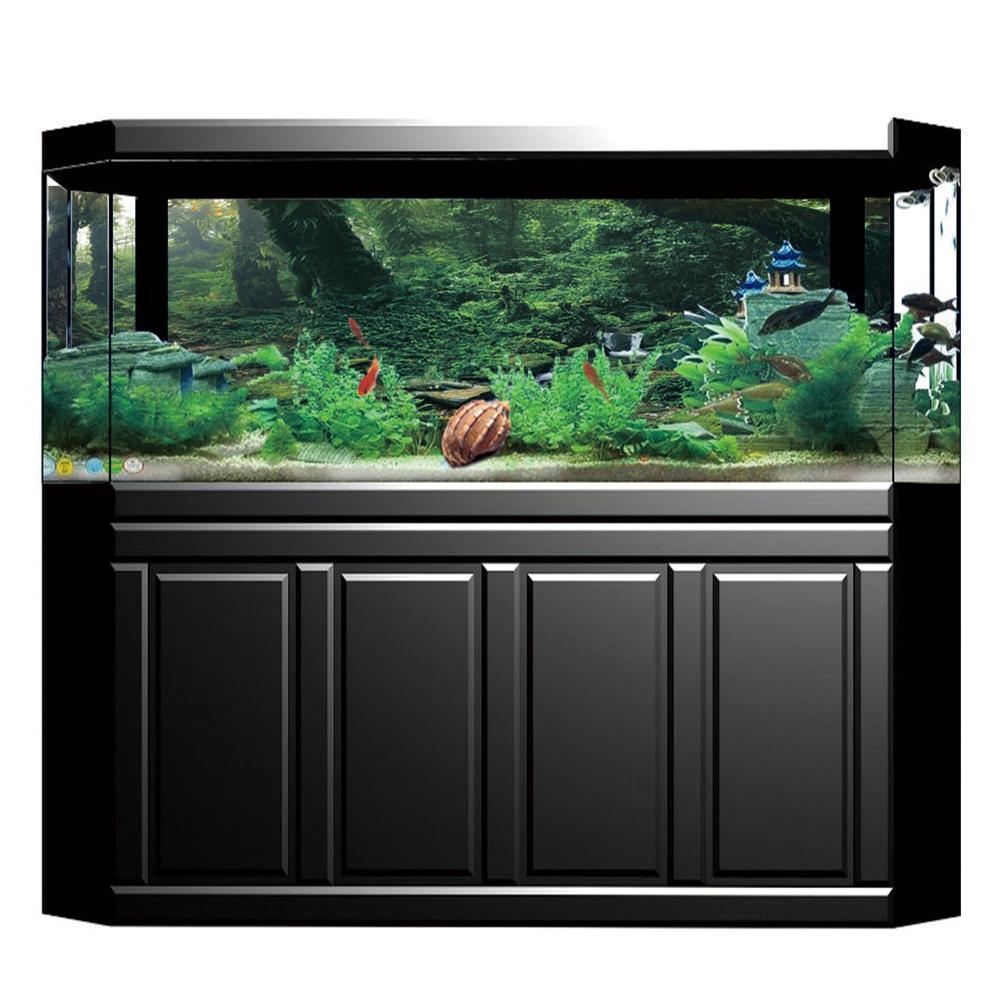 PVC Adhesive Riverway Green Woods Aquarium Background Poster Sticker Fish Tank Decoration