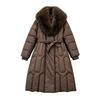 Winter new long cotton-padded clothes are fashionable and versatile, simple big fur collar, women's warm belt, foreign style
