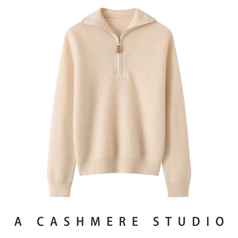 Lekasha Women's Thickened Cashmere Lapel Sweater - Autumn/Winter Zipper Cardigan Base Layer