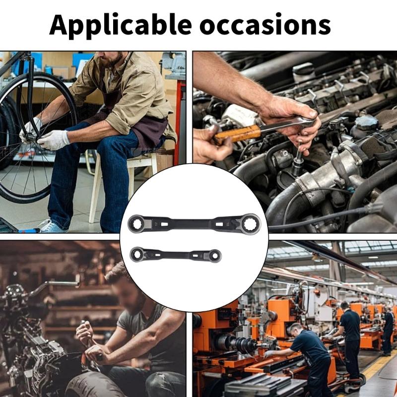 2Pcs 4 In 1 Double Ended Spanner Ratchet Wrench Hand Tool for Home Professional Outdoor Use Maintenance Accessories