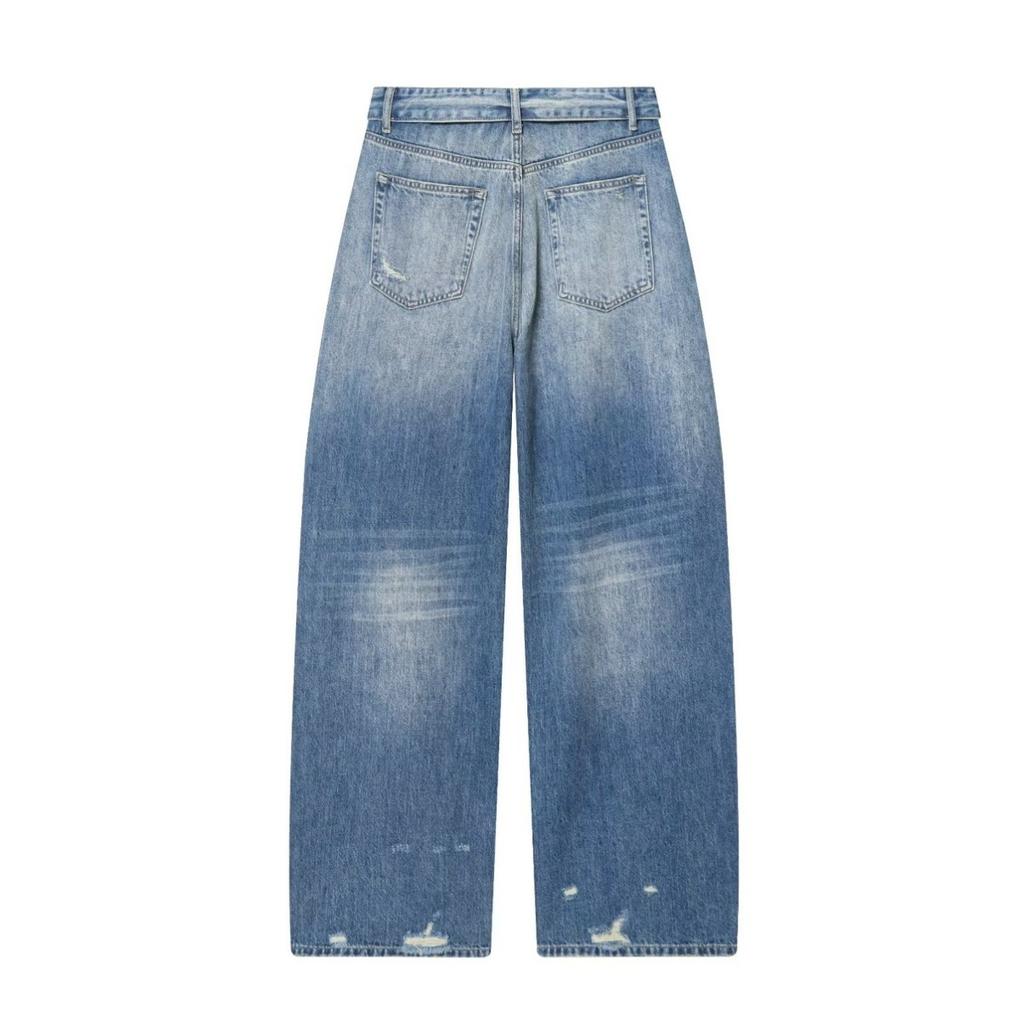 VIONA Damen Retro 90er Low Rise Weite Beine Jeans Gemütlich Hellblau Zerrissen Used Denim Hose Stylisches Mädchen Y2k Pendler Streetwear