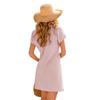 Women's Casual Short Sleeve Dress V Neck Lace Trim Pineapple Texture Summer Spring Tunic Shirt Dress