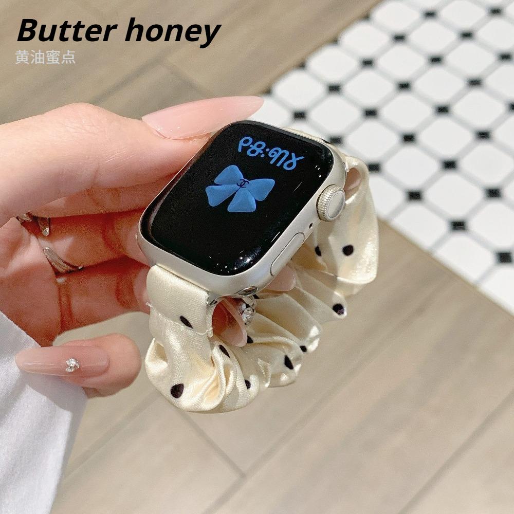 Rekbaar Scrunchie Polsbandje voor Apple Watch Series11 46mm Bandje Dames Polka Dot Garenstijl Lief Scrunchie voor iWatch10/8/7 38/41mm 42mm 44mm 45mm