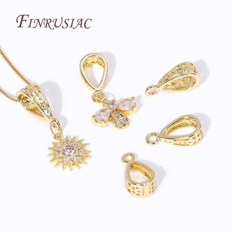 18K Gold Plated Brass Droplet Pendant Bail Connector For Necklaces Bracelets Jewelry Making Supplies, DIY Pearl Pendants
