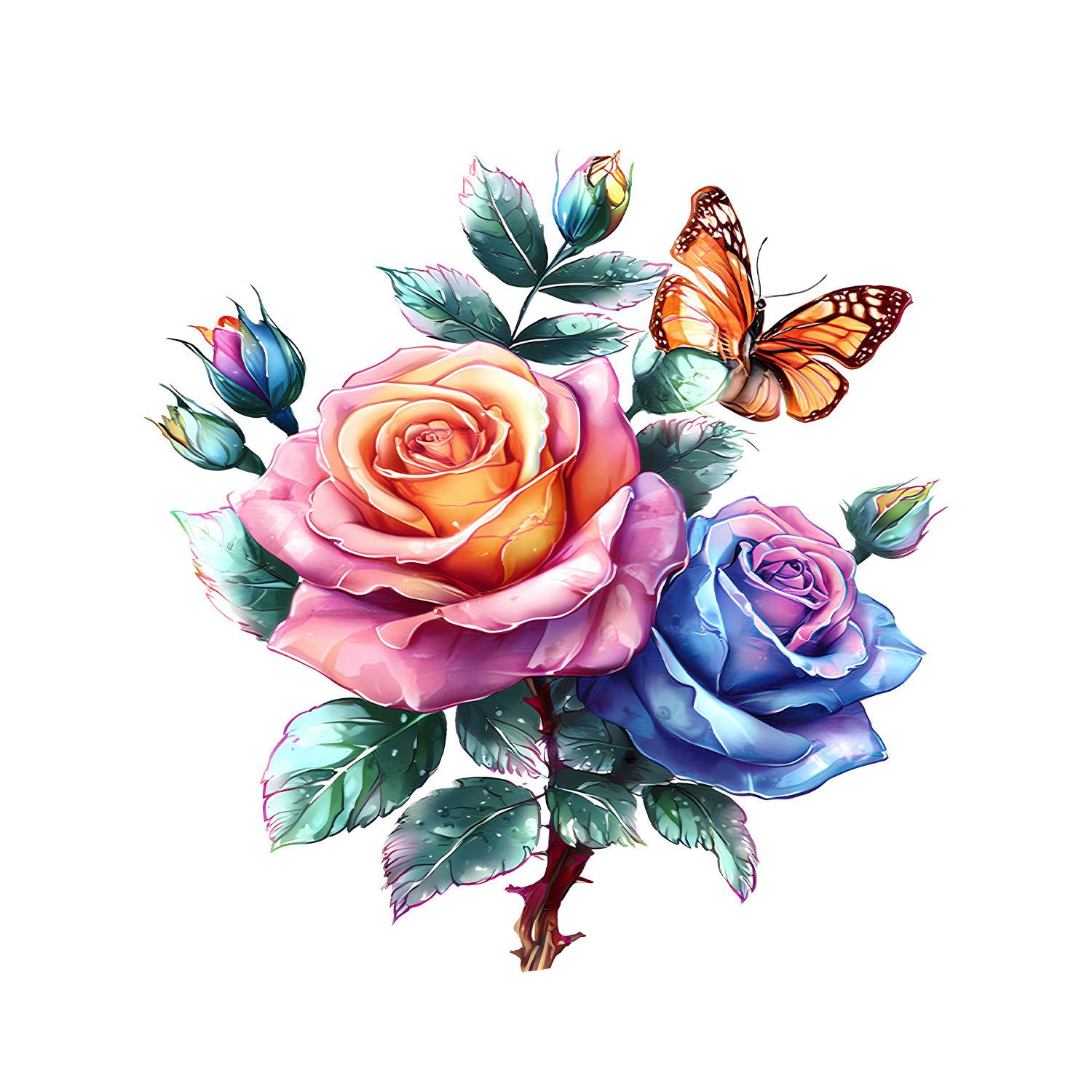 Цветочная бабочка Наклейка на унитаз Самоклеящаяся Съемная для декора стены ванной комнаты 29x29cm