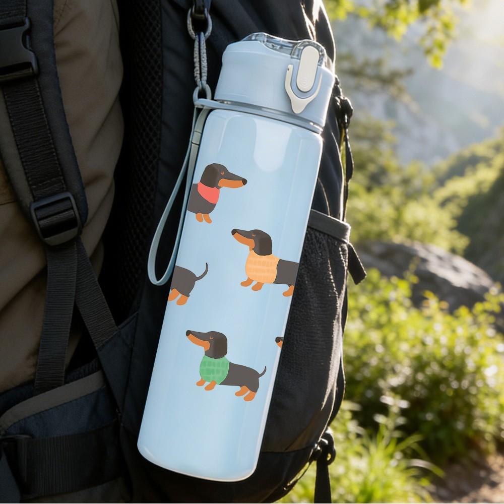 1PC Dachshund Dog Seamless Pattern 750ml Color Plastic Sports Water Bottle Leakproof Flip Straw Lid Suitable for Sports Office Home Use