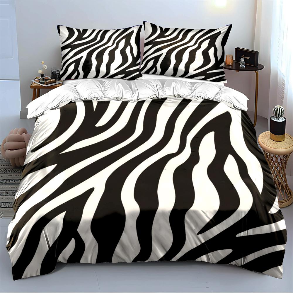 Zebra Striped Black and White Bedding Set Bedding set (1 duvet cover, 2 pillowcases, duvet not included)