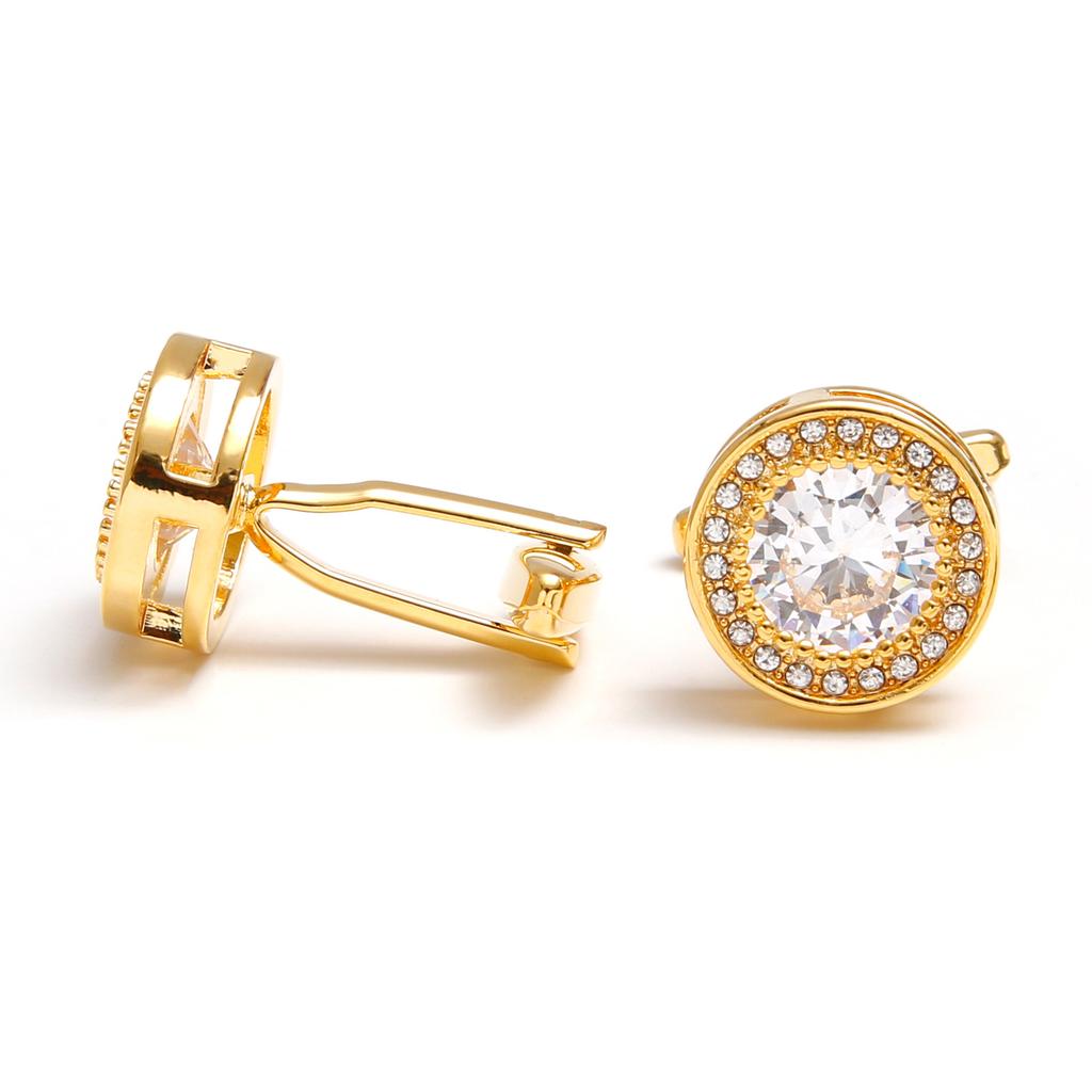 Men's cufflinks, cross-border hot-selling retro light luxury zircon round shirt button jewelry 1 piece, spot delivery