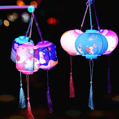 Lanterna di Capodanno per bambini con nappe, palo rotondo, cilindrico, decorazione cinese per la festa di primavera, cartone animato, lanterna portatile a LED colorata, regalo per le feste