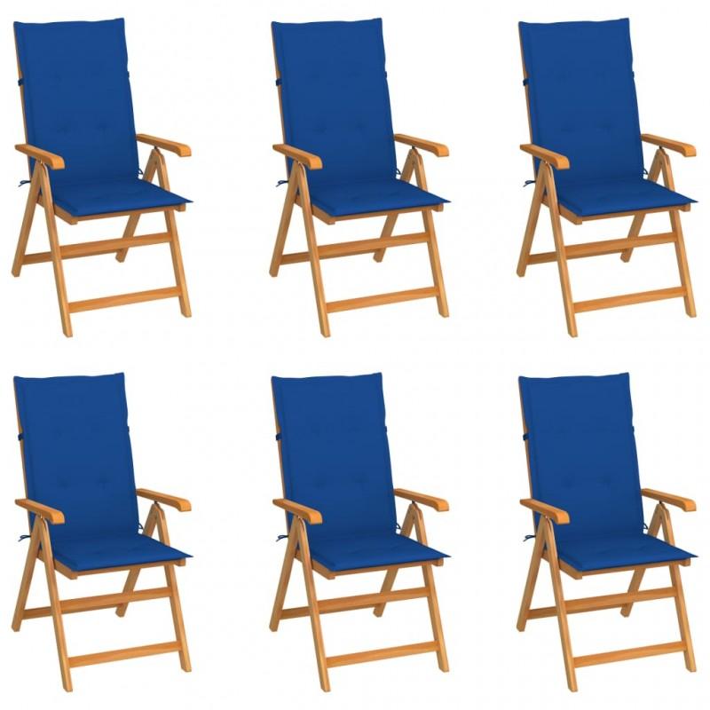 Day and Night - Day and Night Garden Chairs 6 Units Solid Teak Wood Royal Blue Cushions
