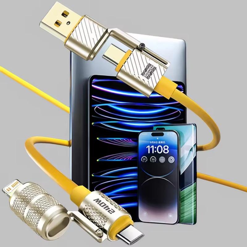 240W 4-in-1 Fast Charging Data Cable Type-C To Type-C Zinc Alloy Cable For iPhone15 Samsung Huawei Xiaomi