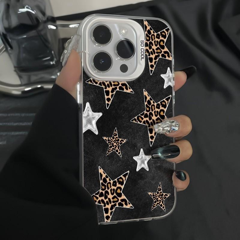 Silvery Leopard Print Stars Pattern Phone Case For Samsung Galaxy S25 FE Cases S24 Ultra S23 S22 S21 Plus A16 A26 A36 A56 Cover