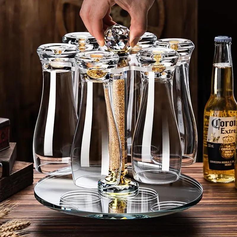 Gold Foil Beer Cup High Appearance Large Capacity Crystal Glass Household Transparent Beer Cup Creative Thickened Wine Glass Set