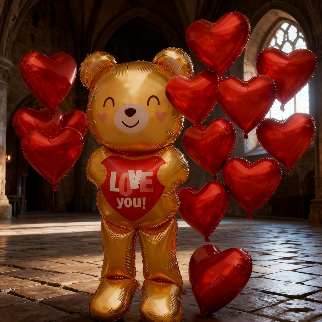 Embrace Love Bear Balloon Set with 18 inch Love Aluminum Film Balloon Valentine's Day, Anniversary, Wedding, Birthday Decoration