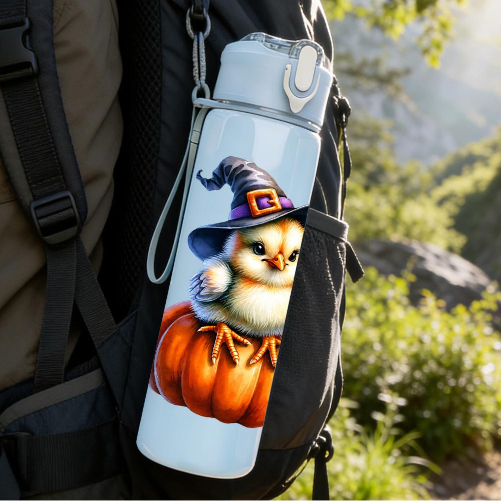 1PC Witch Hat Pumpkin Chick Halloween 750ml Color Plastic Sports Water Bottle Leakproof Flip Straw Lid Suitable for Sports Office Home Use