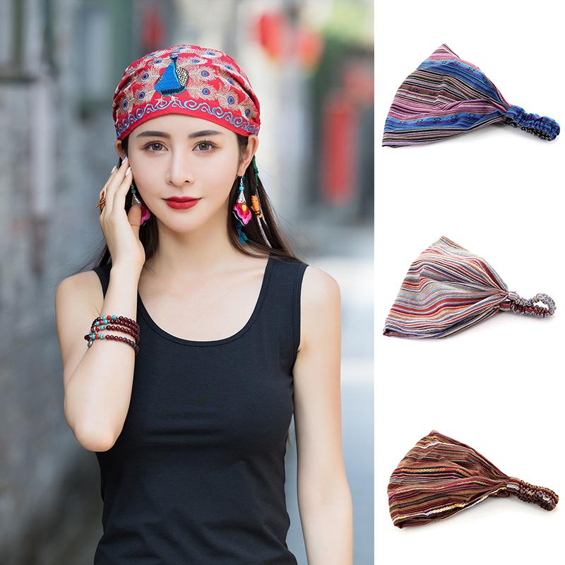 Buy Women Exotic Peacock Embroidery Elastic Headbands Stretch Striped
