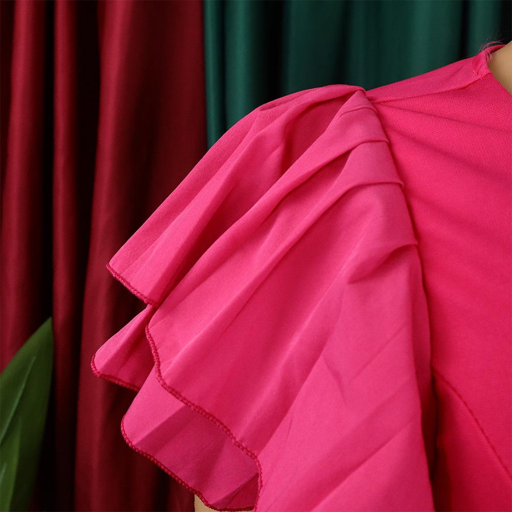 Luxury Pleated Jumpsuits Rompers Women Sexy V Neck Ruffles Sleeve Belt Waisted Floor Length Elegant Overalls