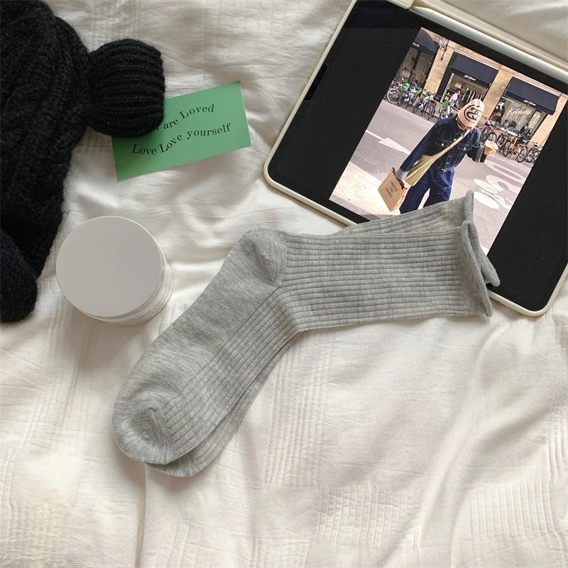 Rolled-up Socks, Women's Mid-calf Socks, Trendy Spring and Summer Cotton Socks, Thin Mesh Breathable Pile Long Socks