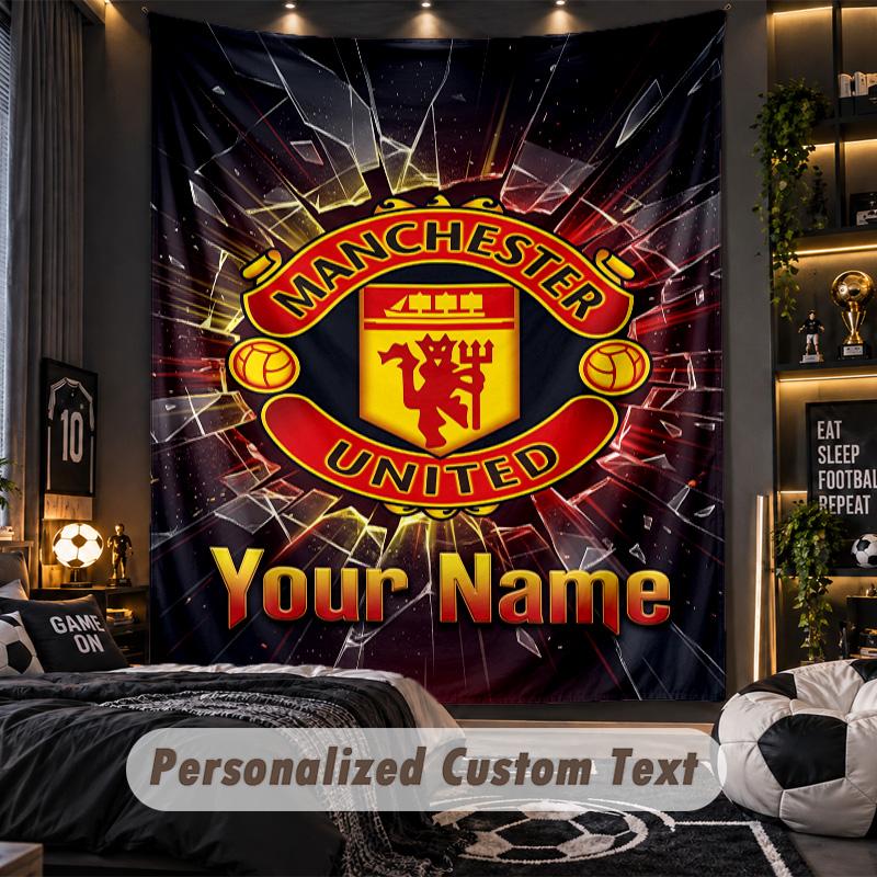 TapestryManchester United Custom Name Text Personalized Wall Hanging Tapestry Home Wall Decor