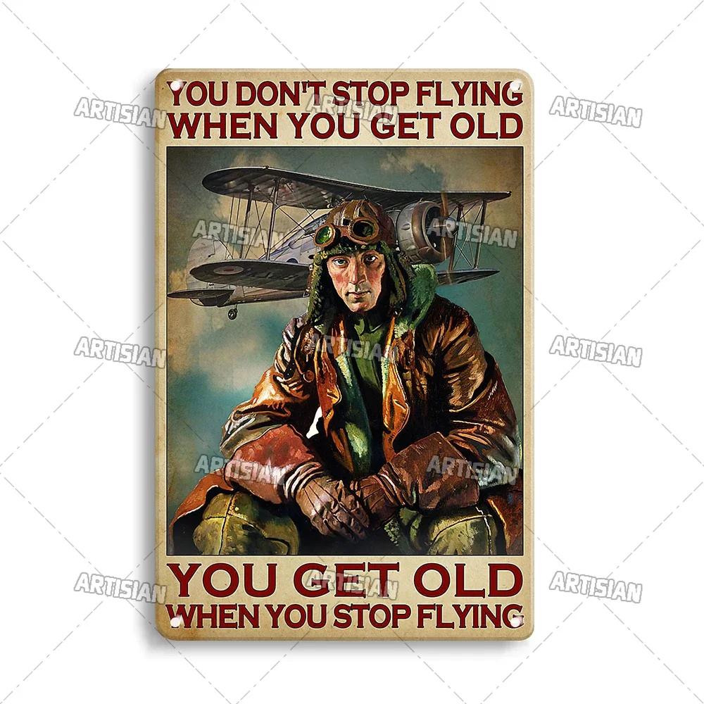 Künstlicher männlicher Pilot und Flugzeug dekorative Platte Vintage Metall Poster Mann Höhle nach Hause Wand dekor Zeichen