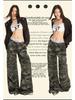Women's American Camouflage Straight Cargo Pants - 2025 Spring/Autumn Collection, High-Waist Loose Fit Wide Leg.