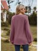 2023 European & American Solid Color V-Neck Splicing Long-Sleeve Loose T-Shirt for Women