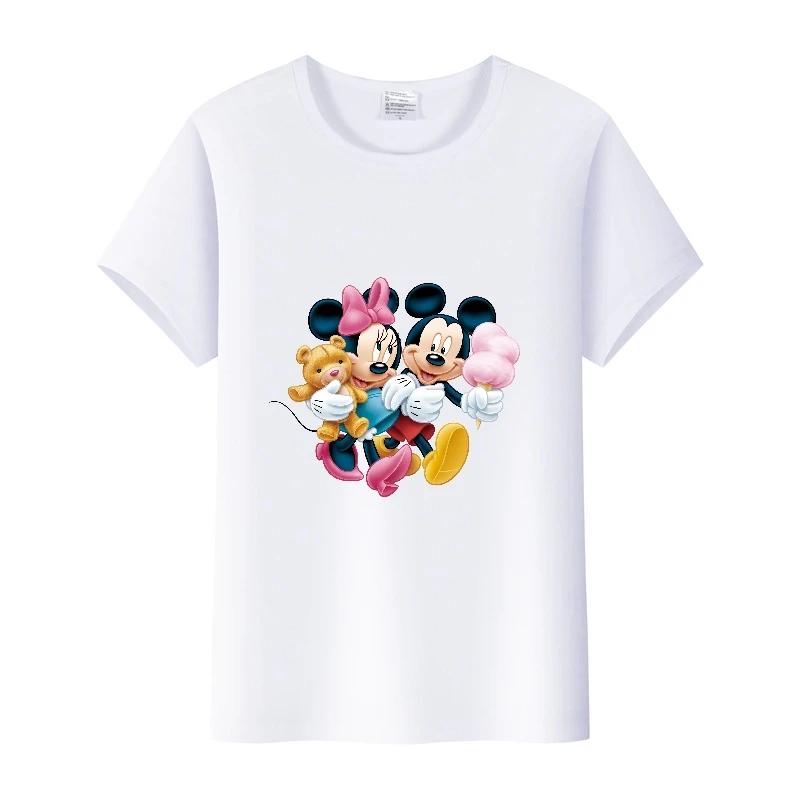 Casual Disney Cartoon Minnie Summer Blouses Men T-shirt White 2000s Tees Women Tshirt Ladies Mickey Mouse Tops Oversized Clothes