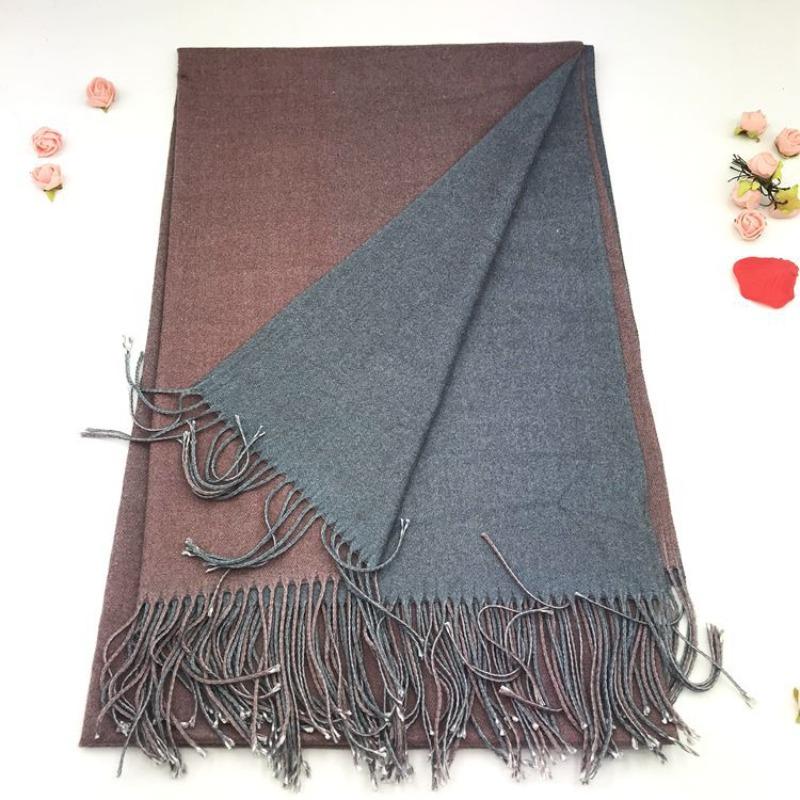 Solid color versatile imitation cashmere men's and women's winter thickened warm double-sided two-color shawl fringed scarf