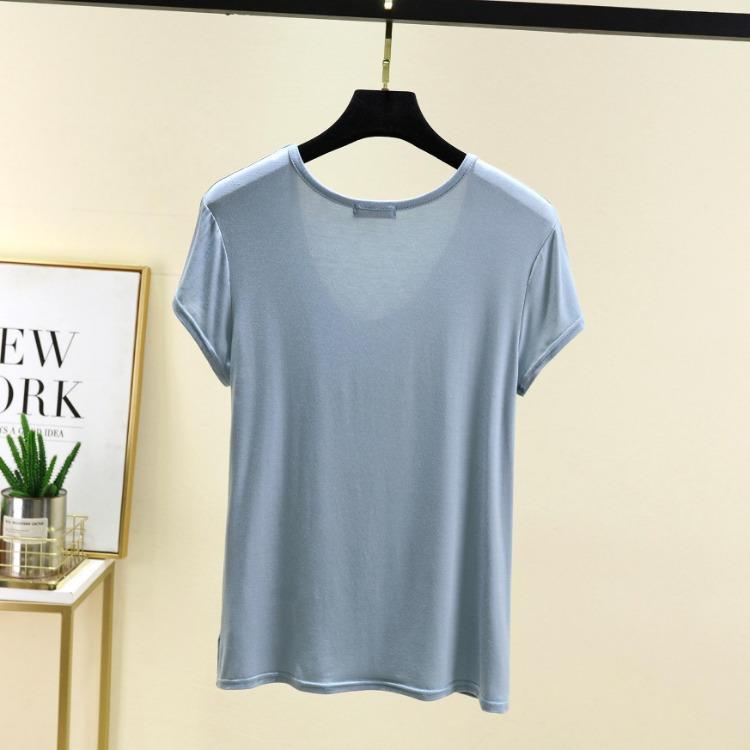 Plus Size Women's Loose U Neck Short Sleeve Modal Tee Thin Solid Color Tshirt All Match Tops M to 6XL