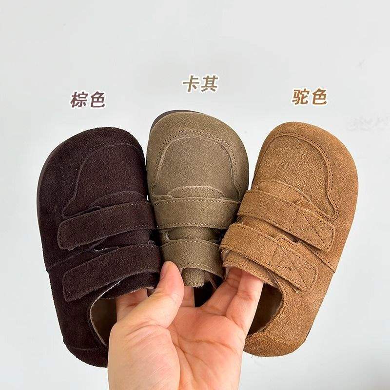 Korean Children's Birkenstocks, Boys' Winter Velvet Casual Shoes, Velcro Retro Girls' Two Cotton Shoes, Warm and Non-slip