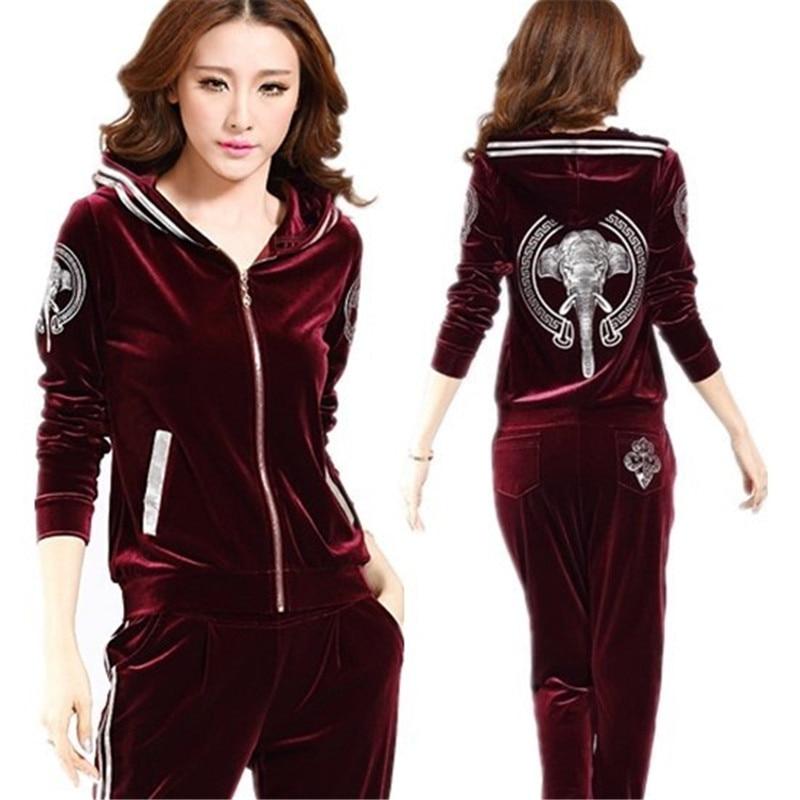 Women Velvet Tracksuits Spring Hooded Jacket+Trousers Two Sets Velvet Sportswear Suit Plus Size Women Pants Set