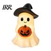 Safe Flameless Night Light Halloween Ghost Figurine, Cute Resin Holding Pumpkin Whimsical Statue for Desk Tabletop Indoor Home Decor Healing