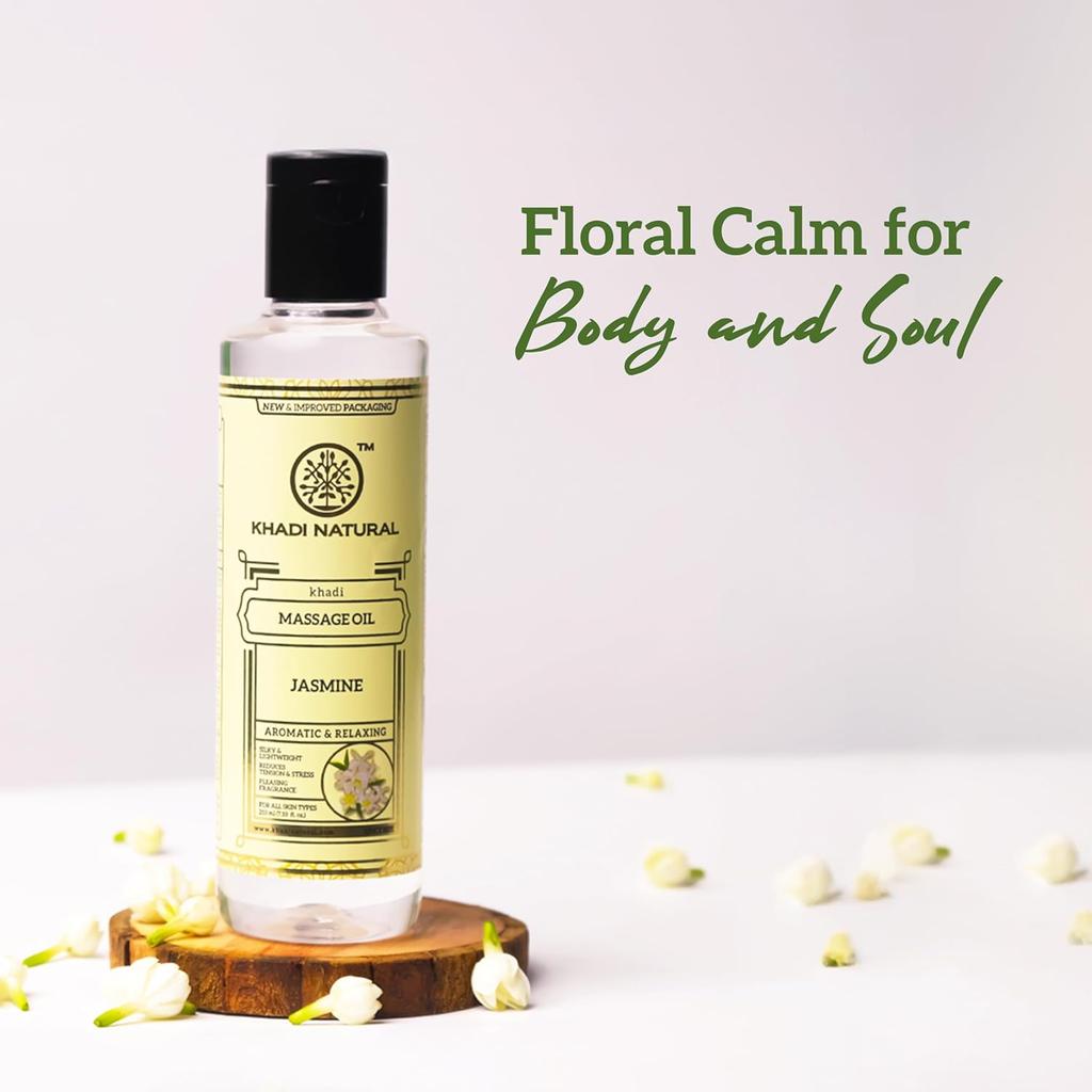 Khadi Natural Ayurvedic Jasmine Massage Oil 210ml Pack Stress Relief Aromatherapy Soothing Skin