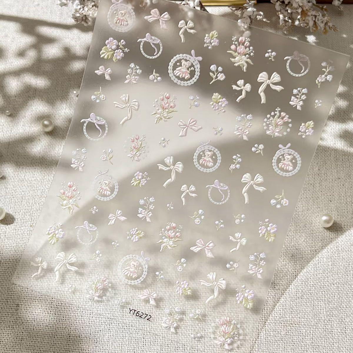 

3D Embossed Tulip & Bow Manicure Stickers - Sweet French Style Bear Tulip [1 piece]