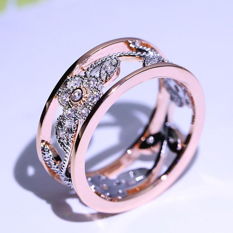 Flower Women Vine Leaves Finger Ring Micro Inlaid Aaa Zircon Stone Double Layer Two Tone Rings Bridal Wedding Occasion Rings Fashionable Fashionable