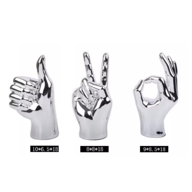 Creative Resin Figurines Silver Gesture OK Finger Hand Sculpture Thumb Ornament  Decorative Figurines Home Decoration